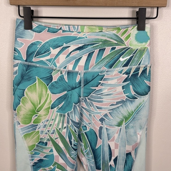 Nike One Luxe High Rise Tropical Print Training Tight Leggings Teal Blue Size S - Picture 2 of 6